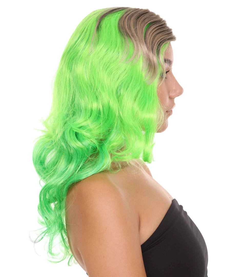 HPO Women's Long Wavy Ombre Green Womens Wig | Fancy Party Event Ready Halloween Wig | Premium Breathable Capless Cap