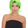 HPO Hard Rockin Black Green Womens Wig | Long Bob Crazy Fancy Halloween Wig | Premium Breathable Capless Cap Women's