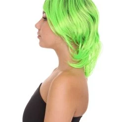 HPO Hard Rockin Black Green Womens Wig | Long Bob Crazy Fancy Halloween Wig | Premium Breathable Capless Cap Women's