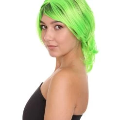 HPO Hard Rockin Black Green Womens Wig | Long Bob Crazy Fancy Halloween Wig | Premium Breathable Capless Cap Women's