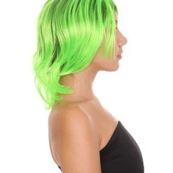 HPO Hard Rockin Black Green Womens Wig | Long Bob Crazy Fancy Halloween Wig | Premium Breathable Capless Cap Women's