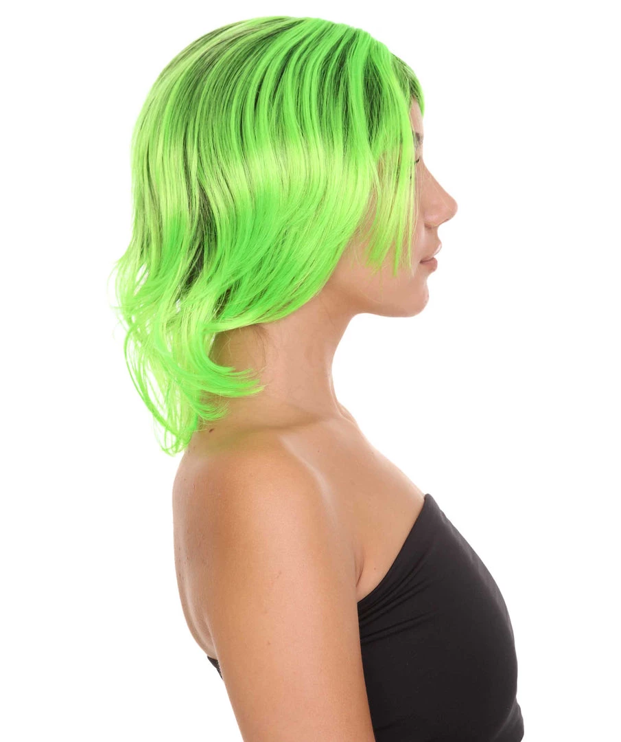 HPO Hard Rockin Black Green Womens Wig | Long Bob Crazy Fancy Halloween Wig | Premium Breathable Capless Cap Women's