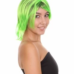 HPO Hard Rockin Black Green Womens Wig | Long Bob Crazy Fancy Halloween Wig | Premium Breathable Capless Cap Women's