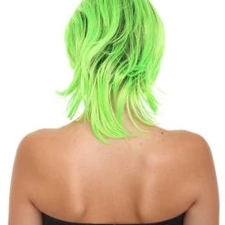 HPO Hard Rockin Black Green Womens Wig | Long Bob Crazy Fancy Halloween Wig | Premium Breathable Capless Cap Women's