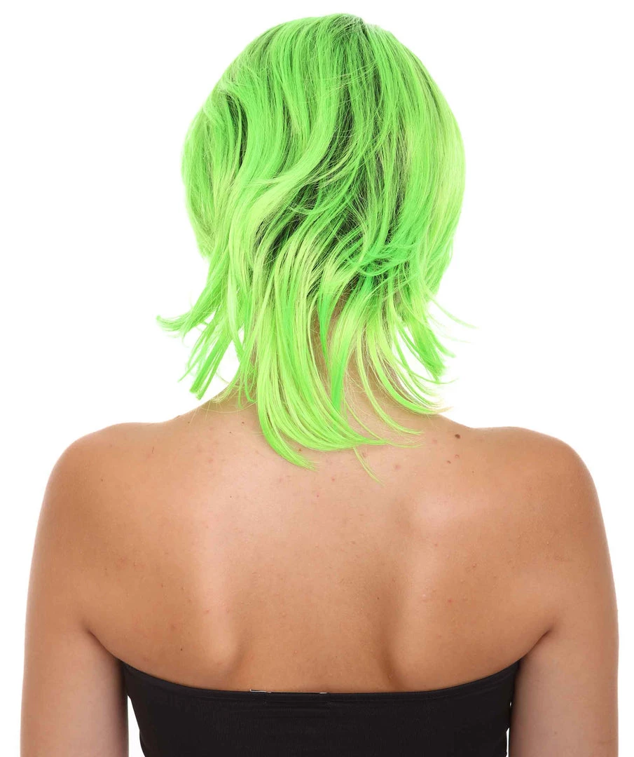 HPO Hard Rockin Black Green Womens Wig | Long Bob Crazy Fancy Halloween Wig | Premium Breathable Capless Cap Women's