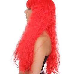 HPO Men's Red Curly Womens Wig | Long Party Ready Fancy Cosplay Halloween Wig | Premium Breathable Capless Cap