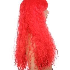 HPO Men's Red Curly Womens Wig | Long Party Ready Fancy Cosplay Halloween Wig | Premium Breathable Capless Cap