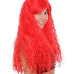 HPO Men's Red Curly Womens Wig | Long Party Ready Fancy Cosplay Halloween Wig | Premium Breathable Capless Cap