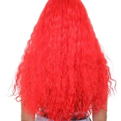HPO Men's Red Curly Womens Wig | Long Party Ready Fancy Cosplay Halloween Wig | Premium Breathable Capless Cap