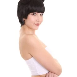 HPO Womens Singer Two Buns Wig | Black Celebrity Wigs | Premium Breathable Capless Cap