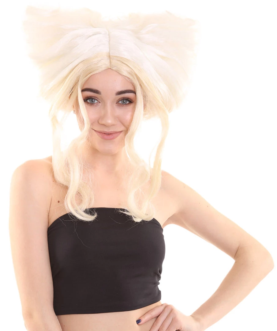 HPO Womens Drag Princess Wig | White & Blonde Celebrity Wigs | Premium Breathable Capless Cap