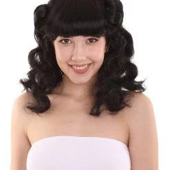 HPO Womens Drag Pin Up Wig | Black Celebrity Wigs | Premium Breathable Capless Cap Women's