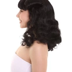 HPO Womens Drag Pin Up Wig | Black Celebrity Wigs | Premium Breathable Capless Cap Women's