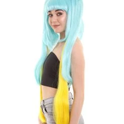 HPO Women's Womens Gaming Cosplay Wig | Blue & Yellow Video Game Wigs | Premium Breathable Capless Cap