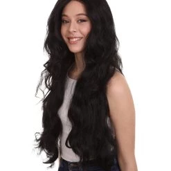 HPO Women's Long Black Straight Side Part Cosplay Wig | Premium Breathable Capless Cap