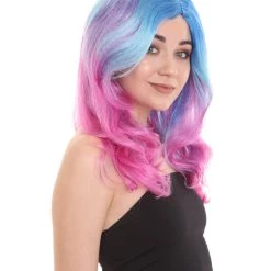 HPO Womens Long Wavy Two-tone Wig | Blue & Purple Colorful Wigs | Premium Breathable Capless Cap Women's