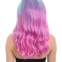 HPO Womens Long Wavy Two-tone Wig | Blue & Purple Colorful Wigs | Premium Breathable Capless Cap Women's