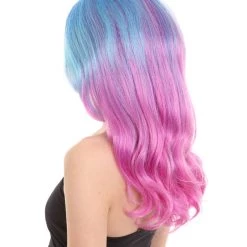 HPO Womens Long Wavy Two-tone Wig | Blue & Purple Colorful Wigs | Premium Breathable Capless Cap Women's