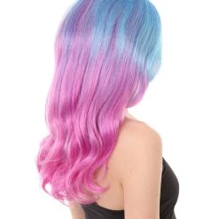 HPO Womens Long Wavy Two-tone Wig | Blue & Purple Colorful Wigs | Premium Breathable Capless Cap Women's