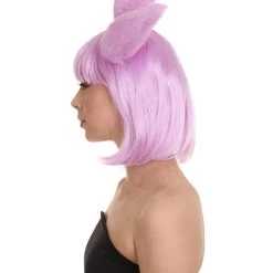 HPO Singer Women's Wig | Neon Purple Pop Srar Wig With Bow | Premium Breathable Capless Cap