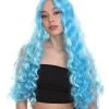 HPO Monster Womens Wig | Long Sky Blue Wavy Glamour Cosplay Halloween Wig | Premium Breathable Capless Cap