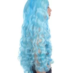 HPO Monster Womens Wig | Long Sky Blue Wavy Glamour Cosplay Halloween Wig | Premium Breathable Capless Cap