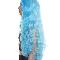 HPO Monster Womens Wig | Long Sky Blue Wavy Glamour Cosplay Halloween Wig | Premium Breathable Capless Cap