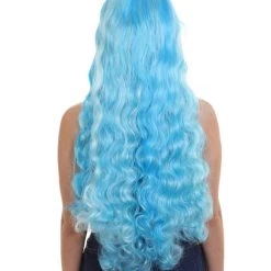 HPO Monster Womens Wig | Long Sky Blue Wavy Glamour Cosplay Halloween Wig | Premium Breathable Capless Cap