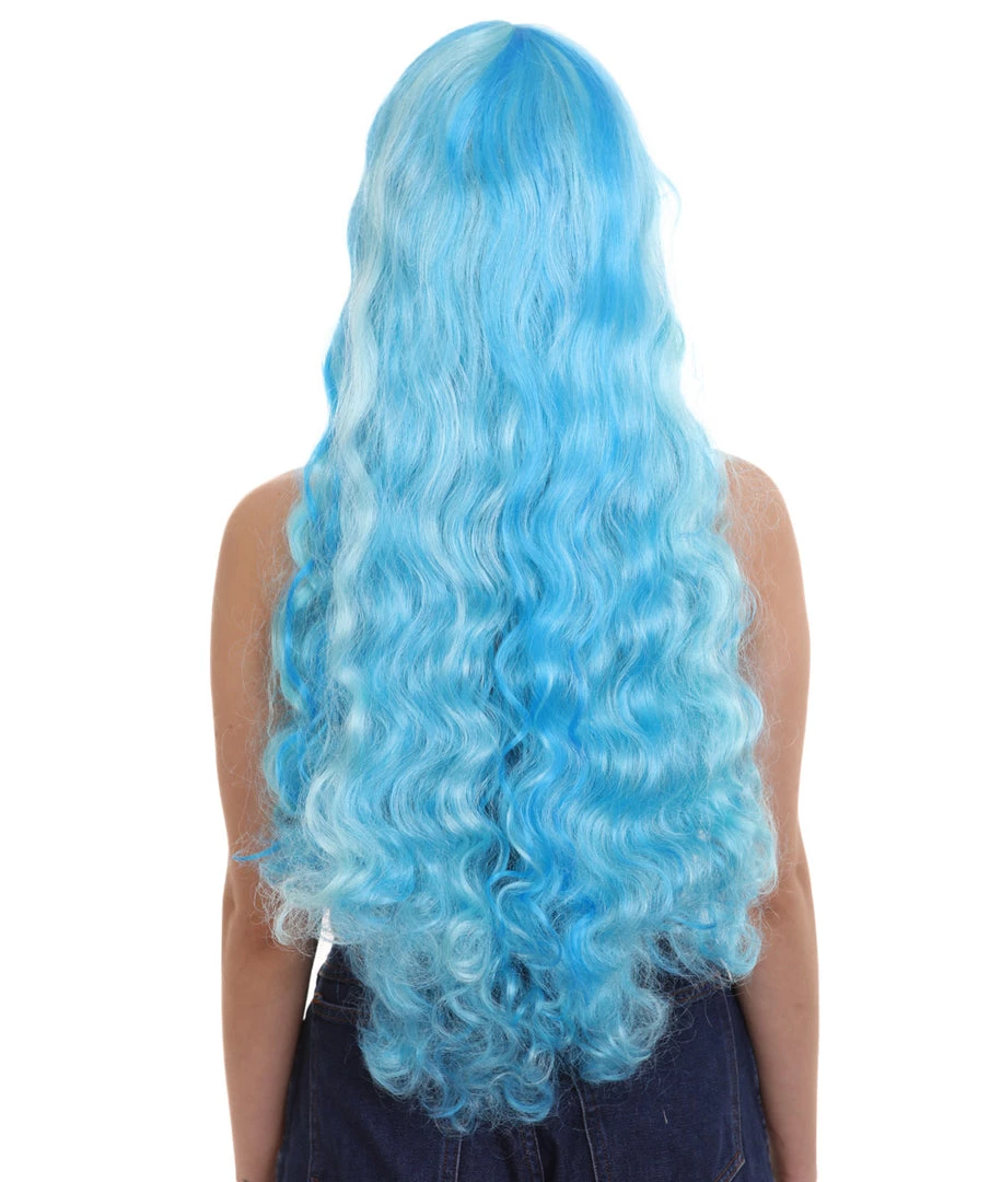 HPO Monster Womens Wig | Long Sky Blue Wavy Glamour Cosplay Halloween Wig | Premium Breathable Capless Cap