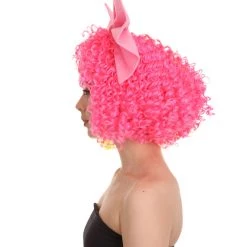 HPO Australian Singer Curly Womens Wig With Pink Bow | Thursday Multi Color Celebrity Wigs | Premium Breathable Capless Cap