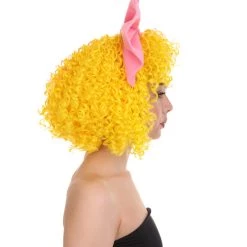 HPO Australian Singer Curly Womens Wig With Pink Bow | Thursday Multi Color Celebrity Wigs | Premium Breathable Capless Cap