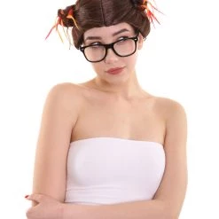 HPO Women's Womens Fantasy Dizzy Buns Wig With Glasses Set | Brown TV/Movie Wigs | Premium Breathable Capless Cap