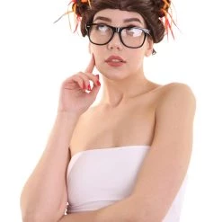 HPO Women's Womens Fantasy Dizzy Buns Wig With Glasses Set | Brown TV/Movie Wigs | Premium Breathable Capless Cap