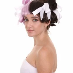 HPO Singer Womens Wig | Purple Black Celebrity Wig With Bow | Premium Breathable Capless Cap