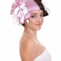 HPO Singer Womens Wig | Purple Black Celebrity Wig With Bow | Premium Breathable Capless Cap