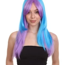 HPO Women's Purple Blue Two Tone Ombre Womens Wig | Party Ready Fancy Cosplay Halloween Wig | Premium Breathable Capless Cap