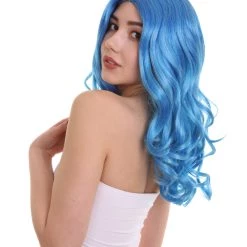 HPO Womens Singer Curly Wig | Blue Celebrity Wigs | Premium Breathable Capless Cap