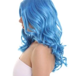 HPO Womens Singer Curly Wig | Blue Celebrity Wigs | Premium Breathable Capless Cap