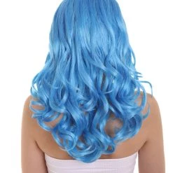 HPO Womens Singer Curly Wig | Blue Celebrity Wigs | Premium Breathable Capless Cap
