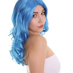 HPO Womens Singer Curly Wig | Blue Celebrity Wigs | Premium Breathable Capless Cap