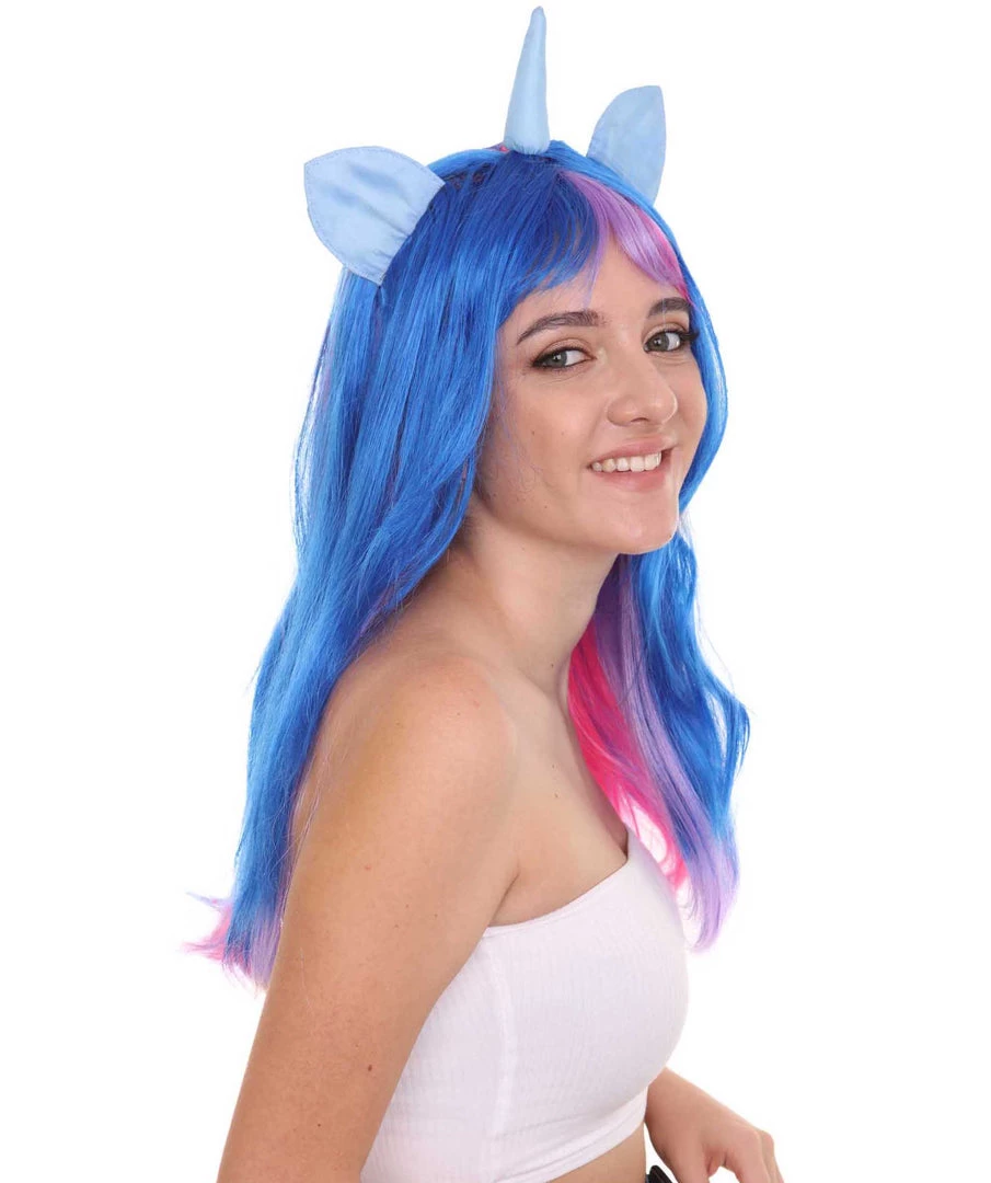 HPO Unicorn Horn And Ears Womens Wig | Sexy Cosplay Party Halloween Wig | Premium Breathable Capless Cap
