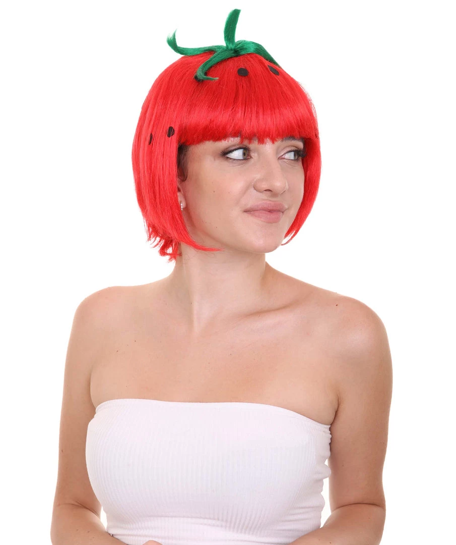 HPO Strawberry Womens Wig | Fruit Party Ready Fancy Cosplay Halloween Wig | Premium Breathable Capless Cap