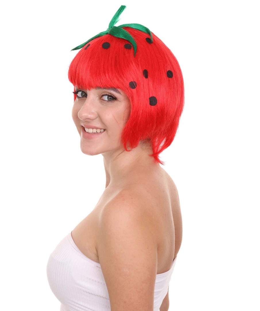HPO Strawberry Womens Wig | Fruit Party Ready Fancy Cosplay Halloween Wig | Premium Breathable Capless Cap