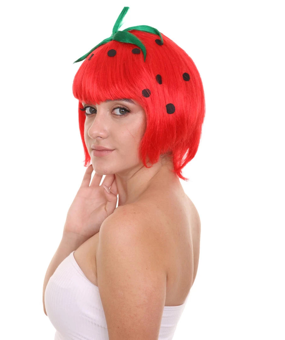 HPO Strawberry Womens Wig | Fruit Party Ready Fancy Cosplay Halloween Wig | Premium Breathable Capless Cap