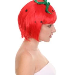 HPO Strawberry Womens Wig | Fruit Party Ready Fancy Cosplay Halloween Wig | Premium Breathable Capless Cap