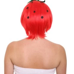 HPO Strawberry Womens Wig | Fruit Party Ready Fancy Cosplay Halloween Wig | Premium Breathable Capless Cap
