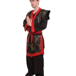 HPO Adult Men's Deluxe Samurai Embroidery Japanese Asian Robe Costume | Multicolor Cosplay Costume