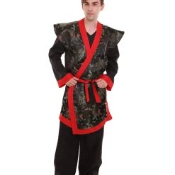 HPO Adult Men's Deluxe Samurai Embroidery Japanese Asian Robe Costume | Multicolor Cosplay Costume