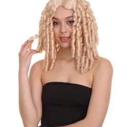 HPO Film Star Long Spiral Curls Womens Wig | Blonde Fancy Character Cosplay Halloween Wig | Premium Breathable Capless Cap