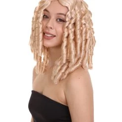 HPO Film Star Long Spiral Curls Womens Wig | Blonde Fancy Character Cosplay Halloween Wig | Premium Breathable Capless Cap